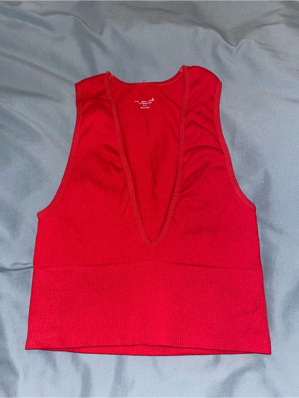 Urban Outfitters Red Ribbed Deep V Crop Tank
